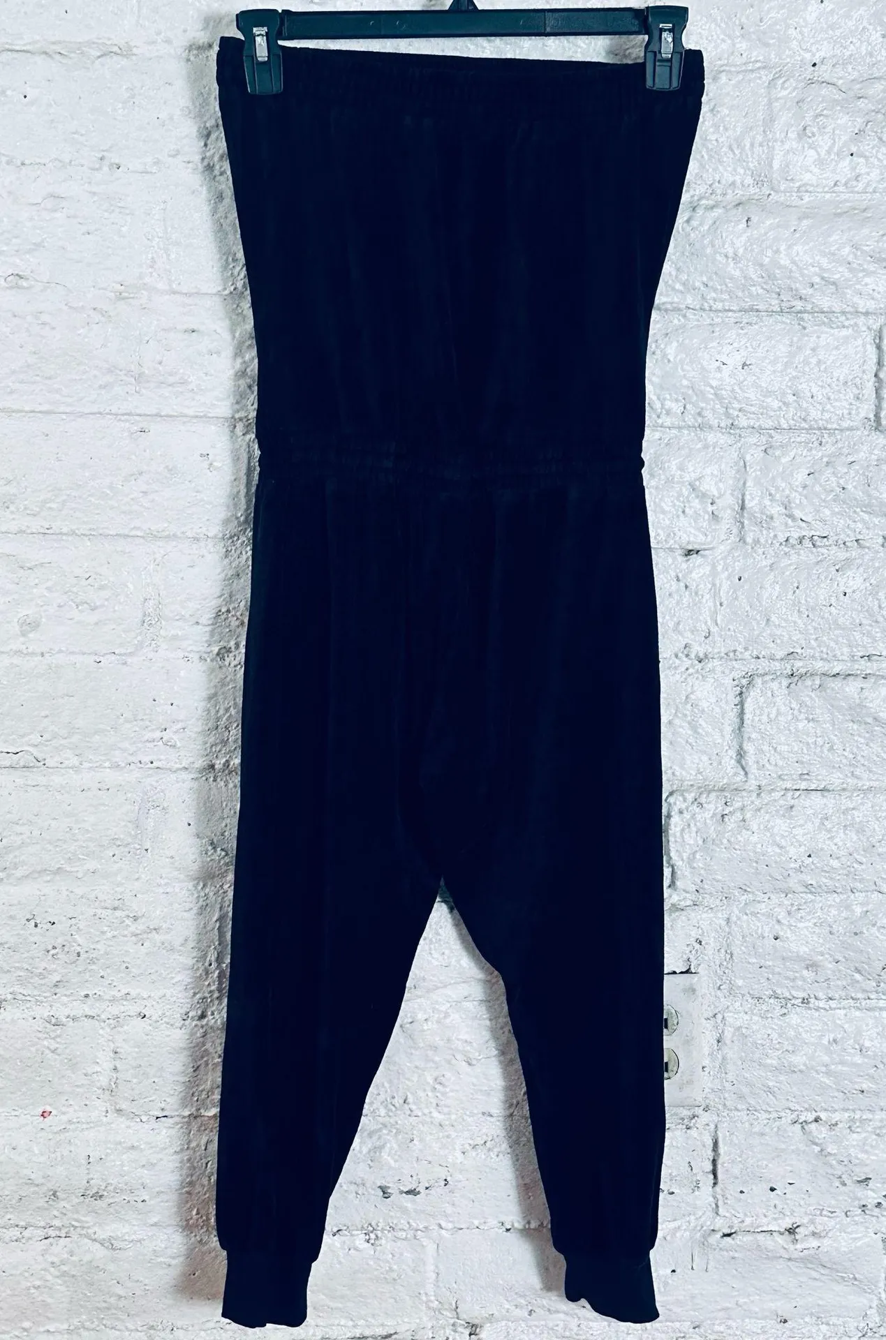 Y2K baby WomensXS TP Black Velvet Jumpsuit Rhinestone Spellout Strapless - Image 3