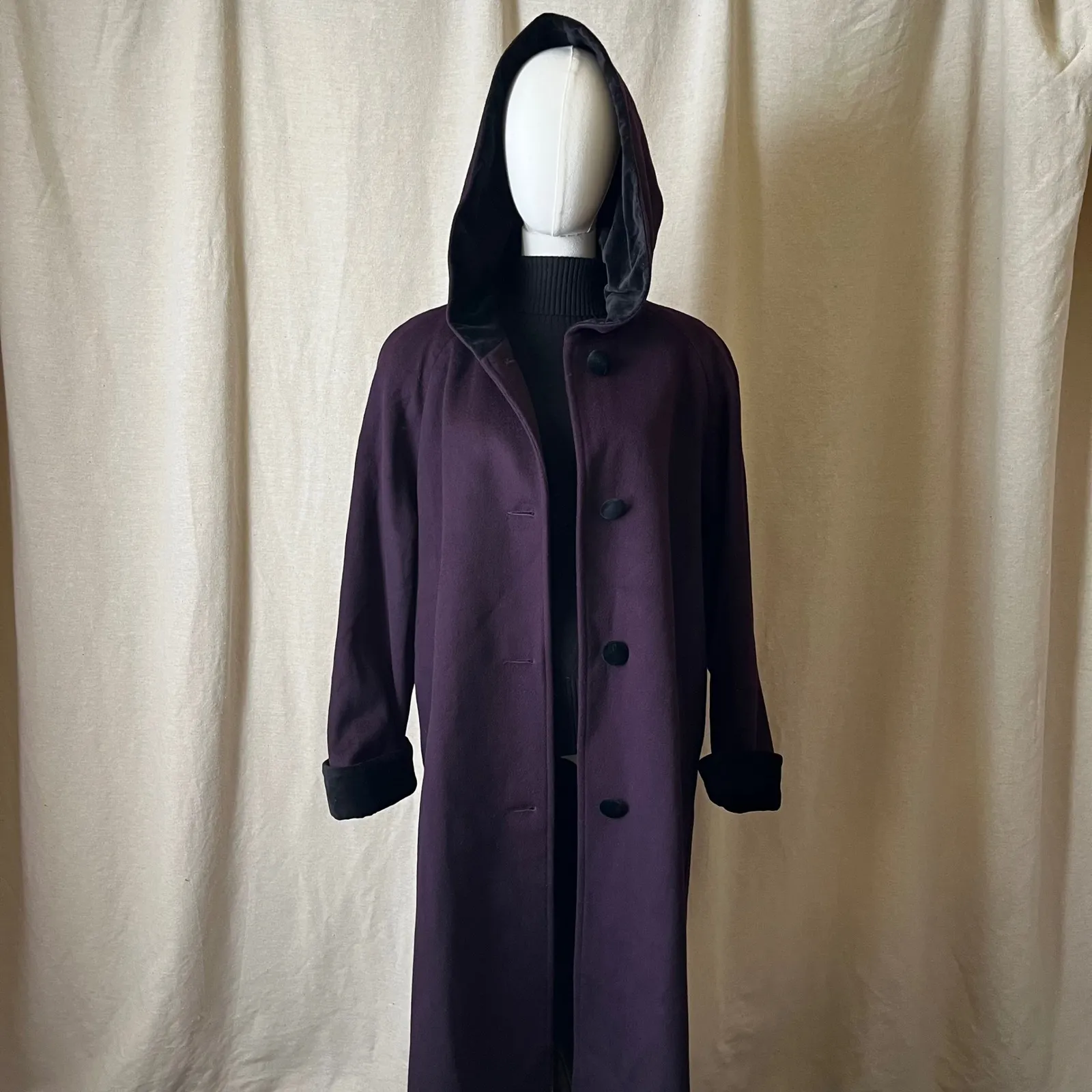 Vintage MDP Mario De Pinto Plum Purple Hooded Pure Wool Long Coat M 8/10 - Image 8