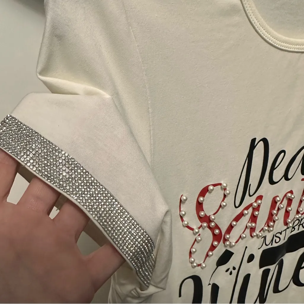 🎅🎄DEAR SANTA BRING THE WINE Bedazzled Shirt White - Image 2