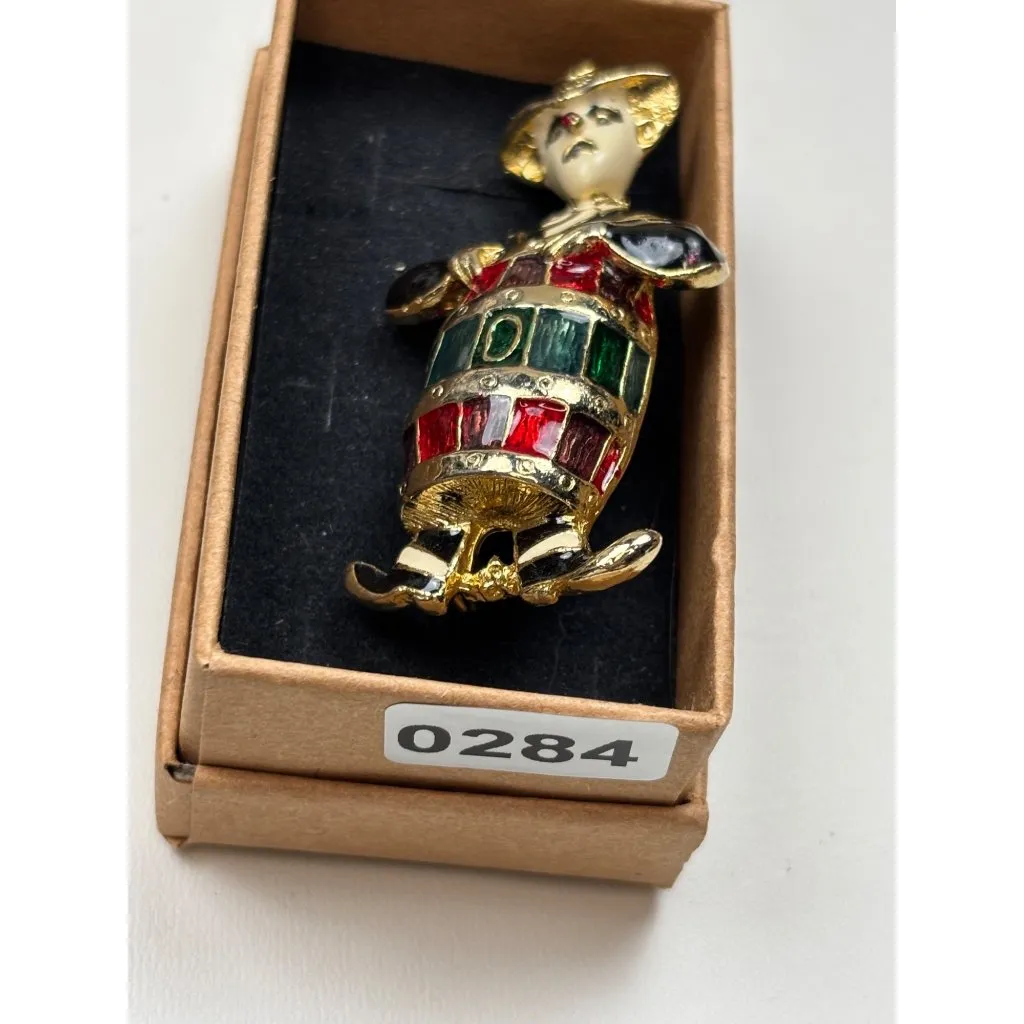 Vintage Enamel Gold-Tone Clown Pin Brooch With Red & Green Accents - Image 6