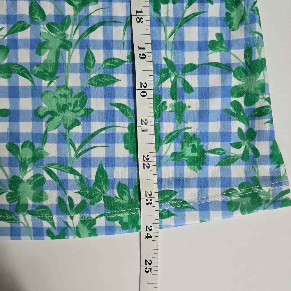 Pro Tour Short Sleeve Gingham Floral Golf Polo Size Small Green - Image 9