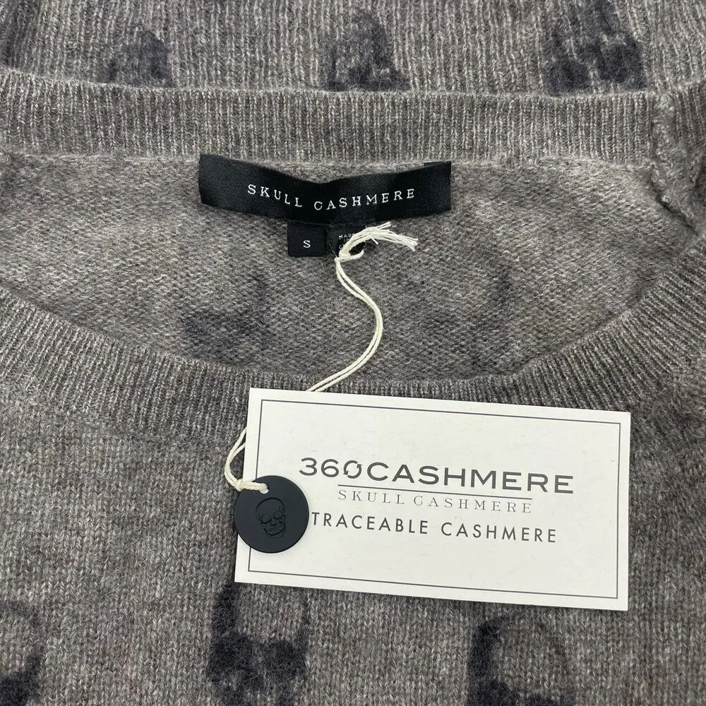 360 Cashmere Cara Jack Crew Neck Skull Sweater Dark Brown Size S - Image 9