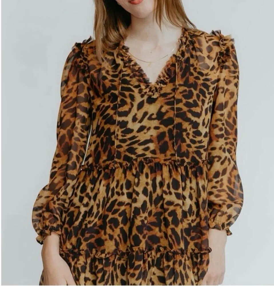 NEW NWT Generation Love The Janelle Long Sleeve Mini Dress in Wild Leopard Small - Image 4
