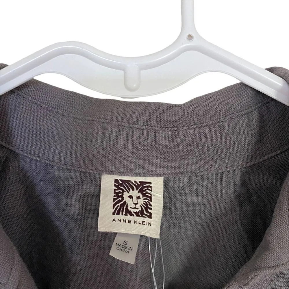 Anne Klein NEW button up tie front collared 3/4 sleeve gray small blouse - Image 3