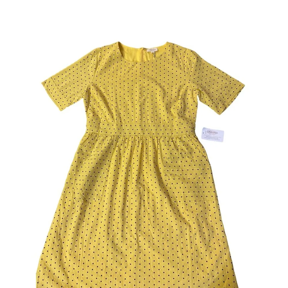 Orange Creek Los Angeles Dress Womens L NEW Yellow Black Polka Dot Modest - Image 14