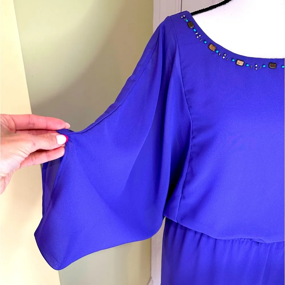 Purple Midi Dress with Beaded Neckline Size 14 - Image 8