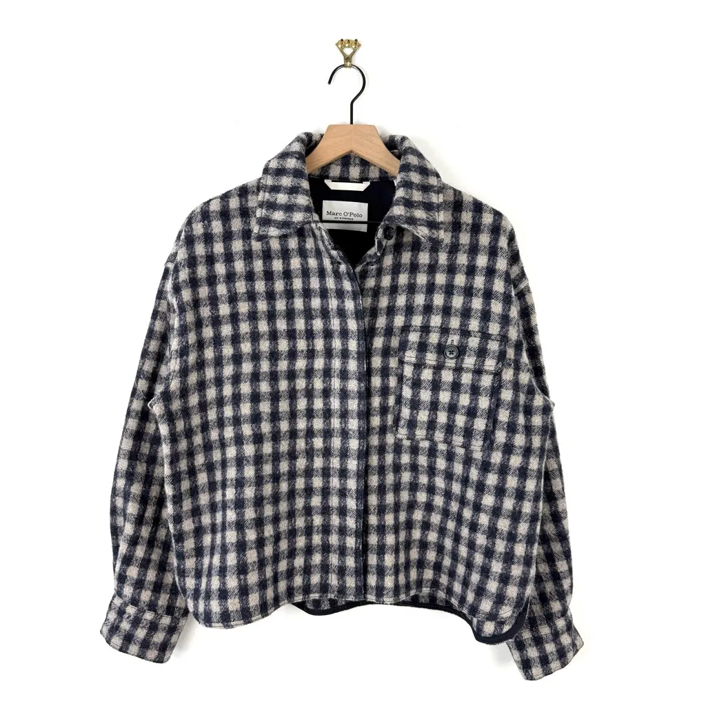Marc O’Polo Wool Gingham Overshirt Navy Blue Cream Sz 38EU - Image 2