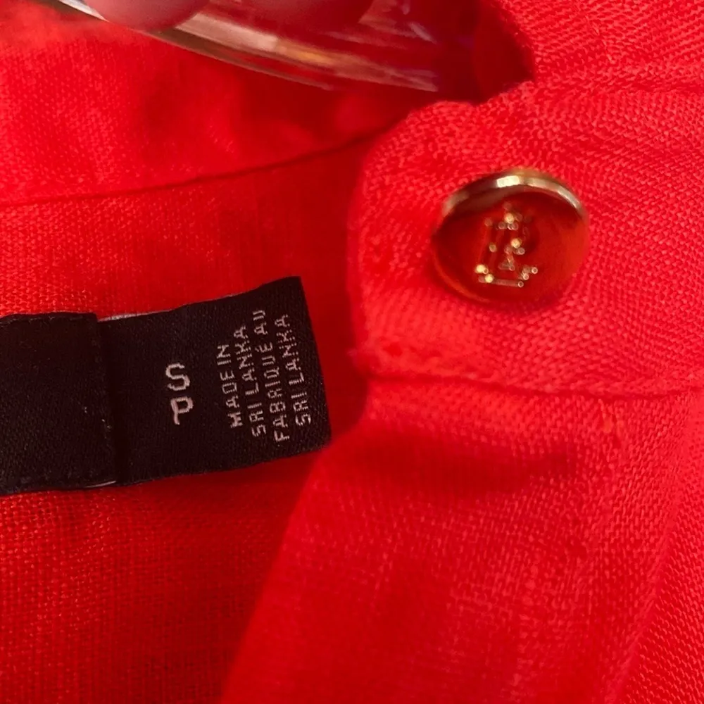 Lauren RL Black Label Red Linen Roll S/S Sleeve Button Up Tie Front Shirt Size S - Image 2