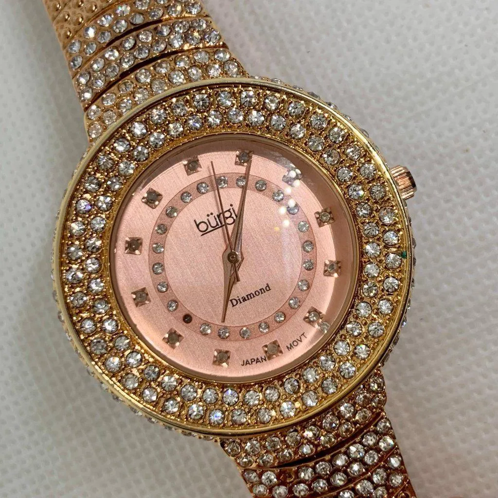 BURGI Diamond Markers Crystal Bezel Women watch BUR048RG Rose Gold Tone running - Image 3