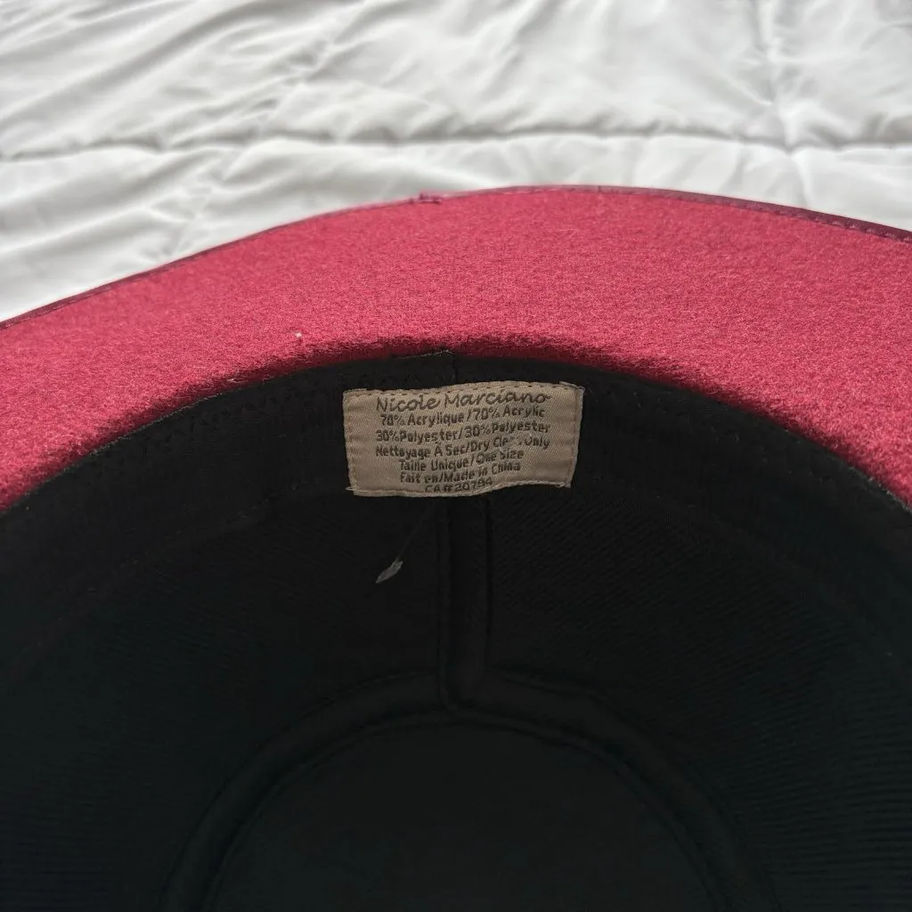 Vintage 90s Y2K Nicole Marciano Wide Brimmed Felt Womens Hat Red Black Bow Rose - Image 7