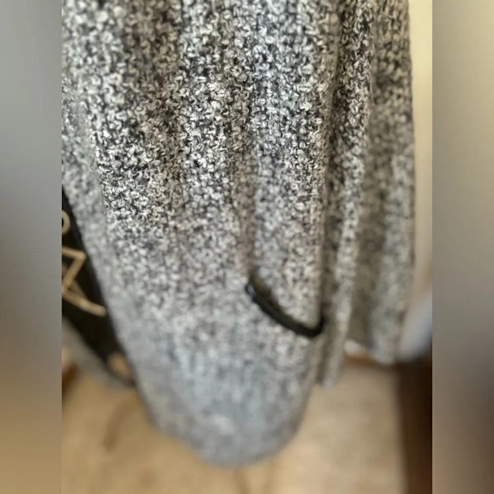 Zara black & white open jacket faux leather trim pockets size S 6873/129/064/S - Image 11