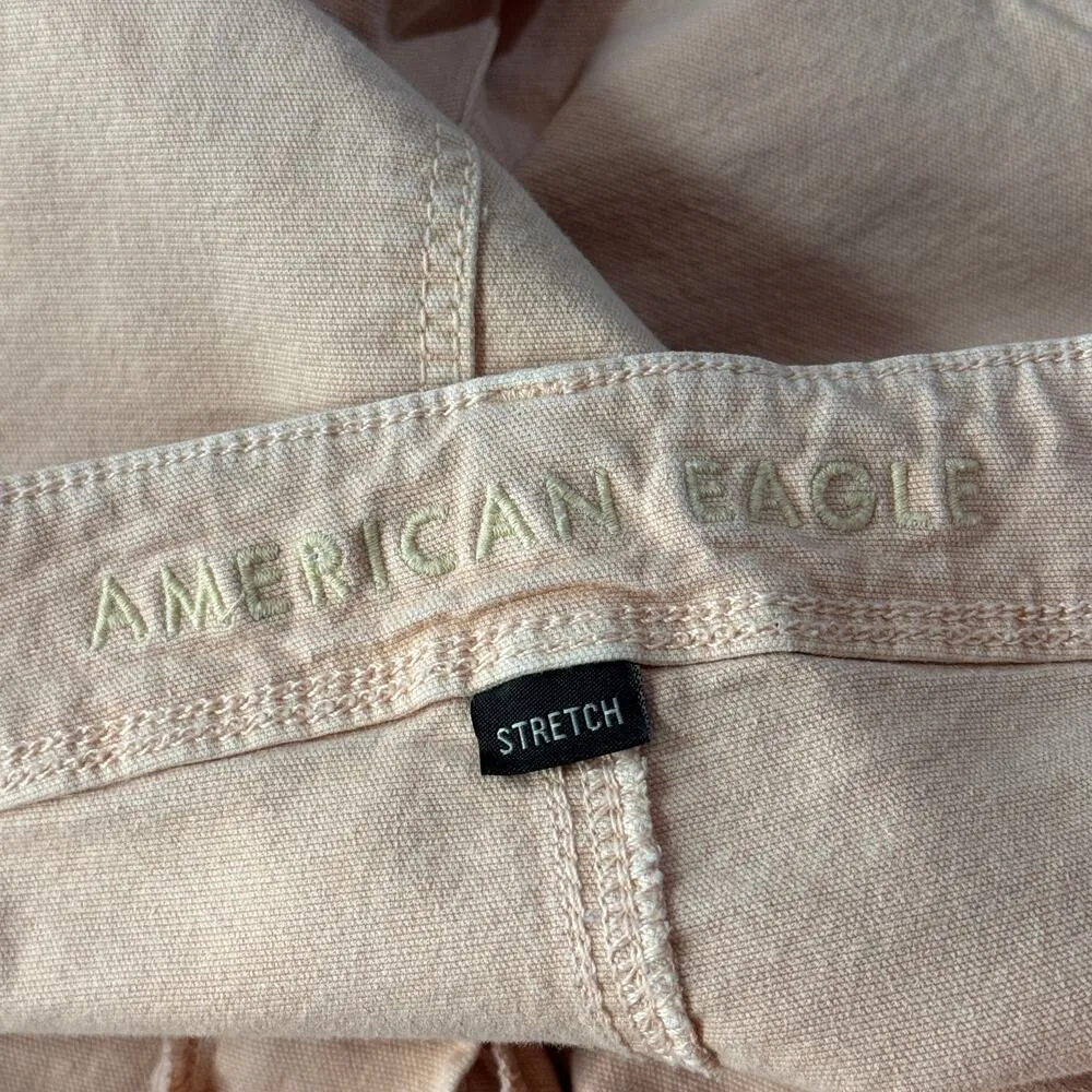 American Eagle 90s Boyfriend SZ 0 Jean Shorts Highest Rise Stretch Pockets Peach - Image 6