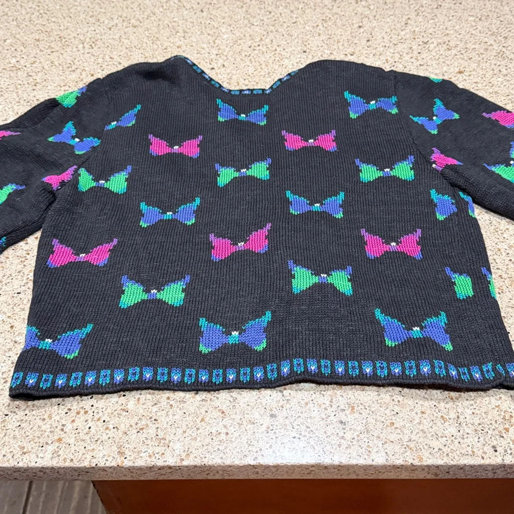 Vintage Cullinane Colorful Bow Patterned Cardigan Black Size L - Image 8