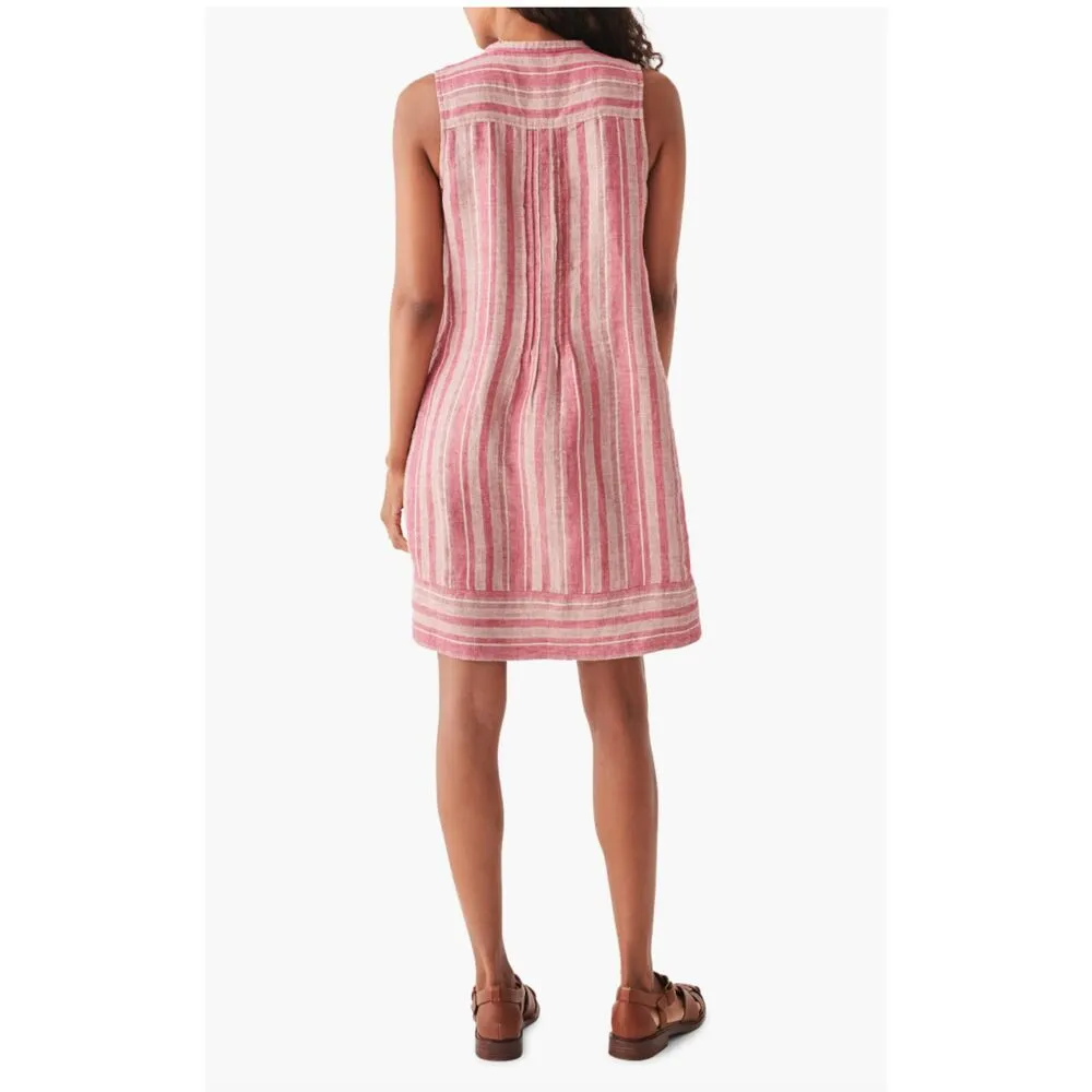 Faherty Isha Linen Dress Pink Cinque Terre Stripe Sleeveless Dress Size XS - Image 3