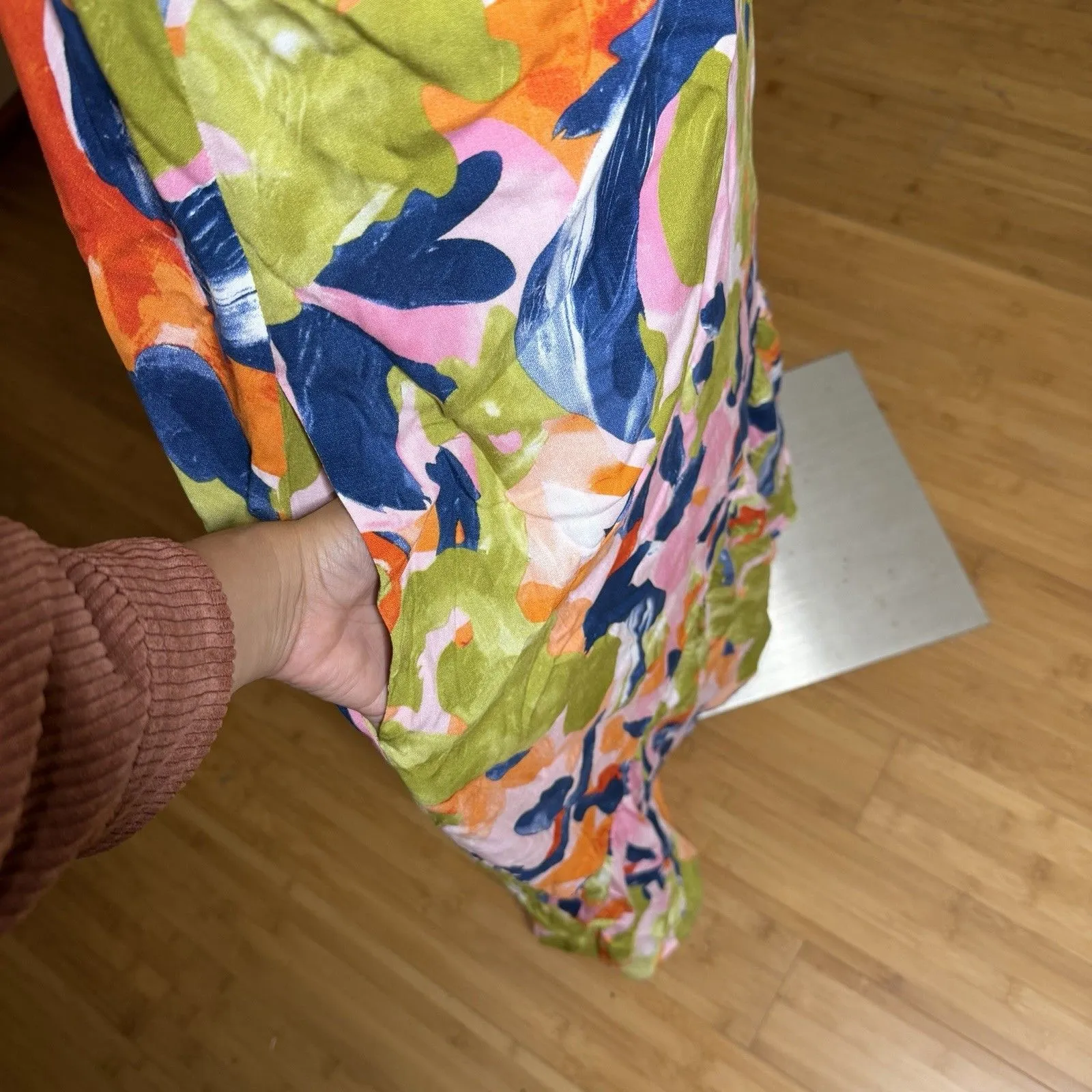 ModCloth Wrap Dress Womens 2X Colorful Abstract Print Midi Ruffle Cap Sleeves - Image 10