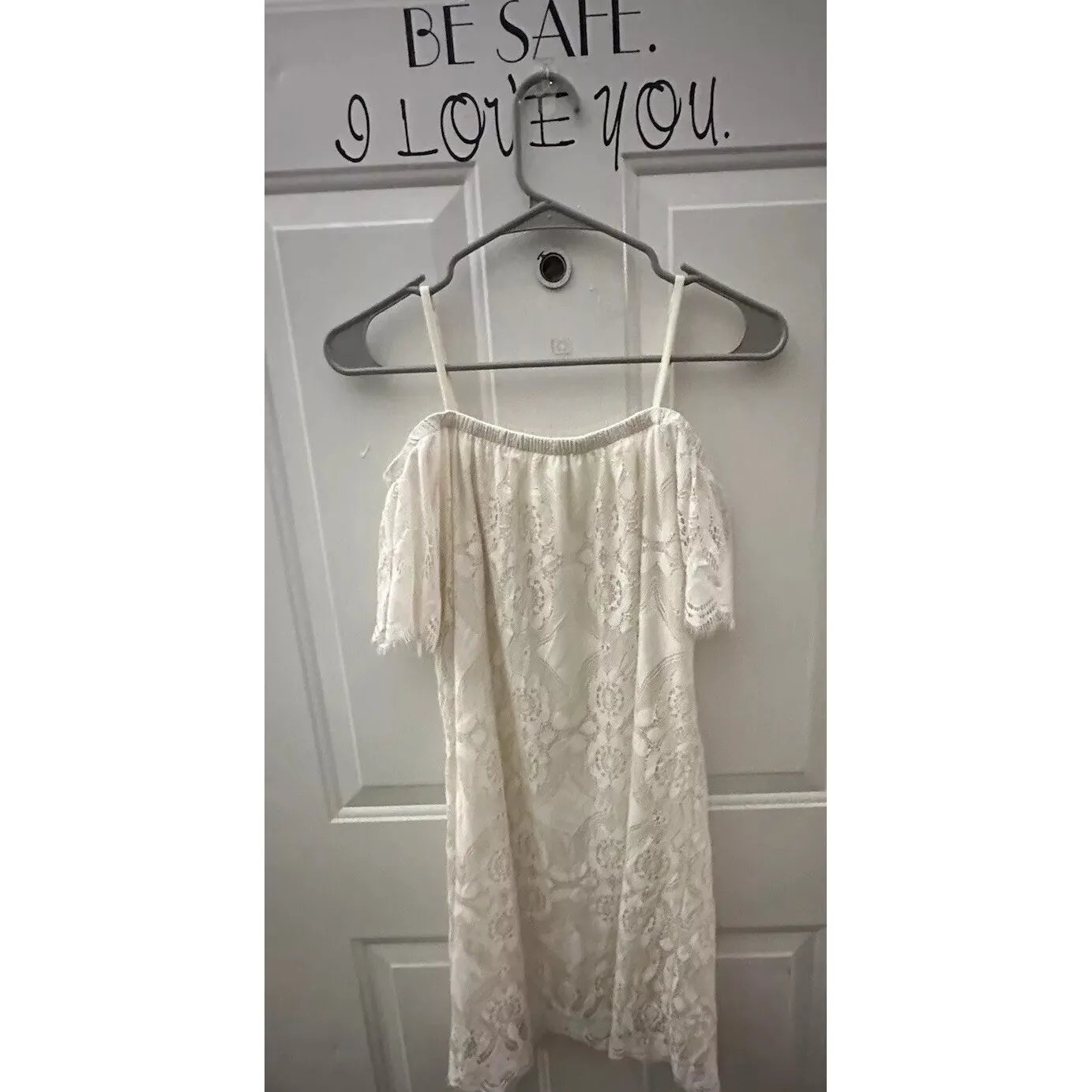 Ultra Flirt Cold Shoulder Cream‎ Lace Mini Dress L - Image 4