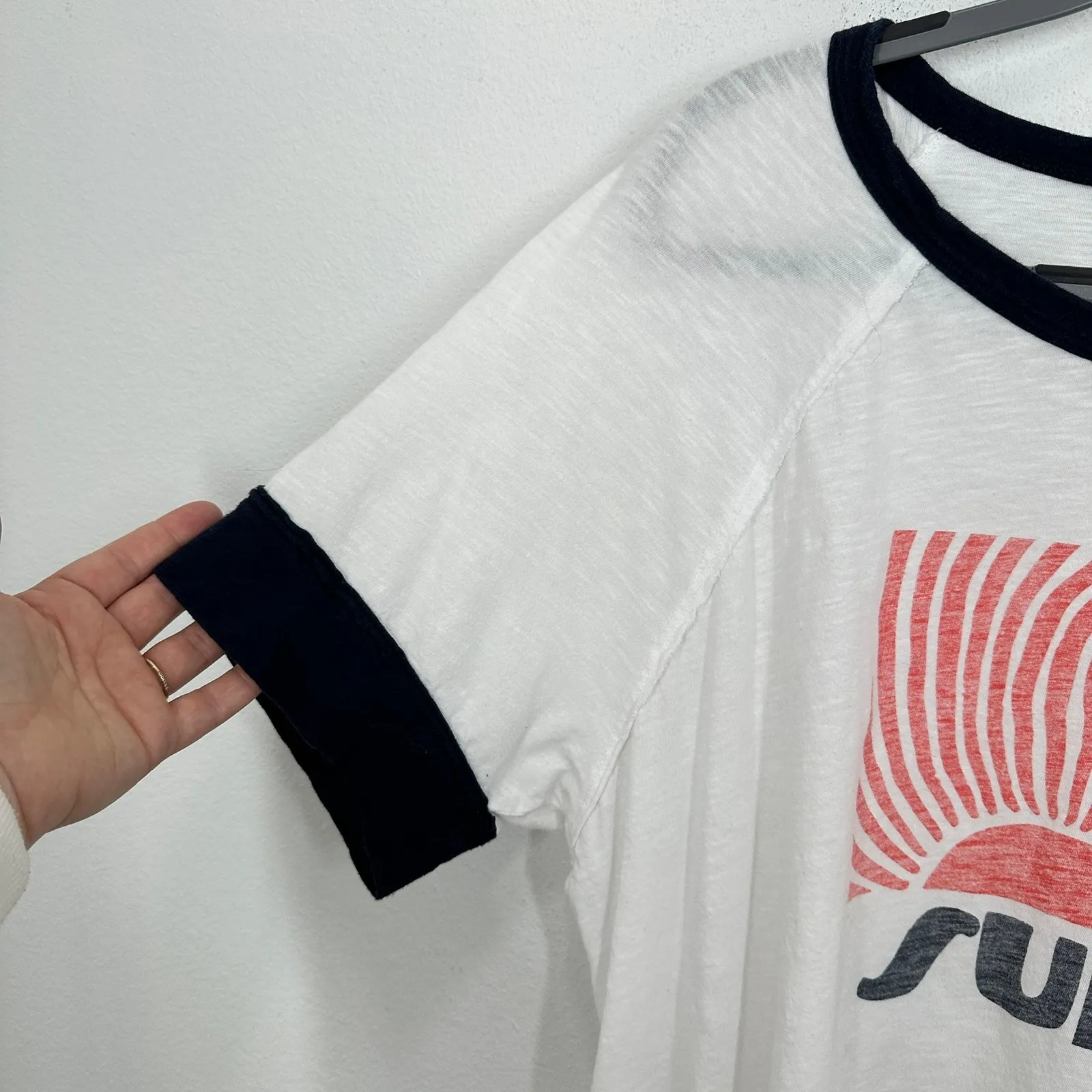 SUNDRY Womens White Sun Graphic Ringer Tee T Shirt Size XL Lightweight Casual - Image 6