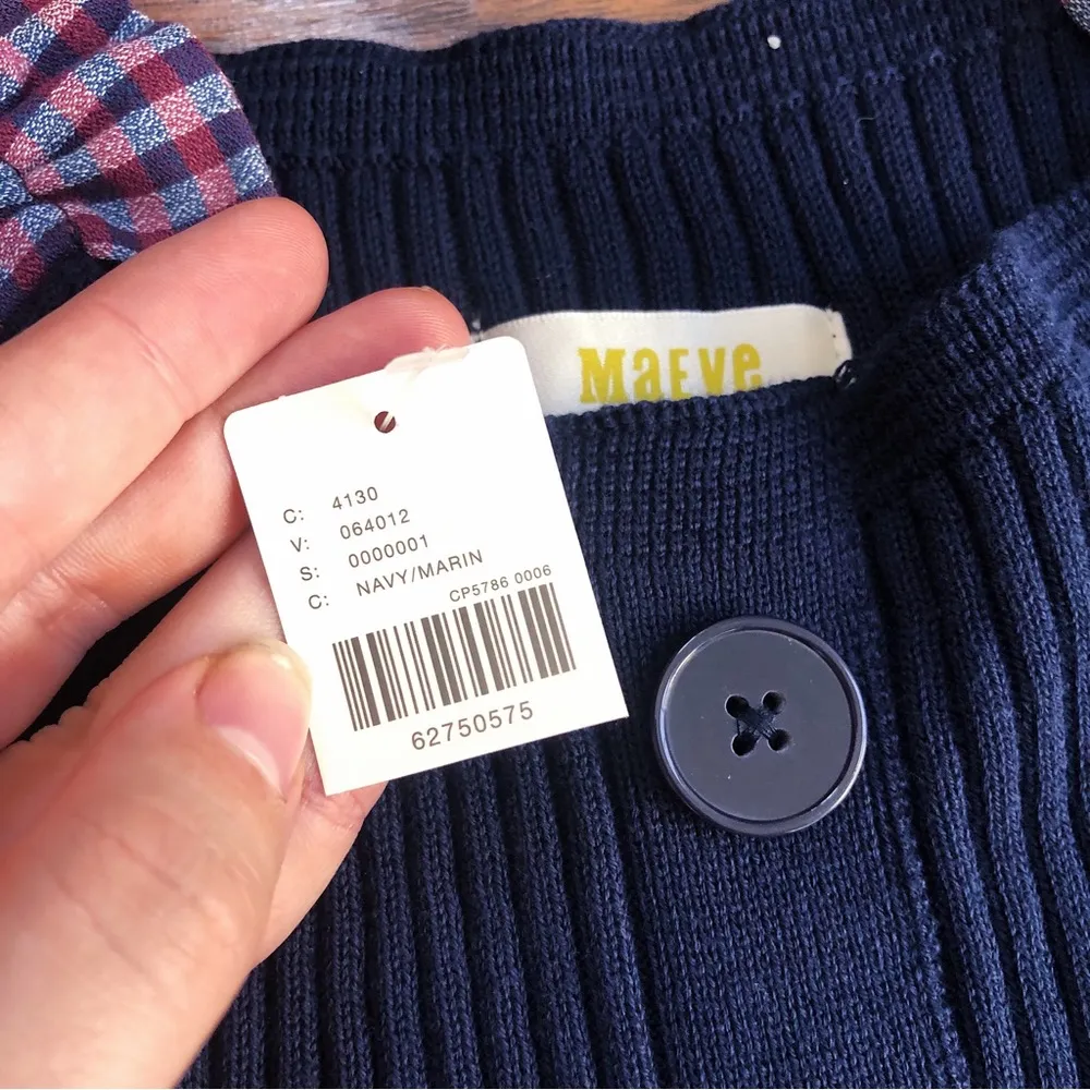 Maeve • Anthro Puff-Sleeve Mini Dress ribbed sweater gingham sleeves button - Image 6