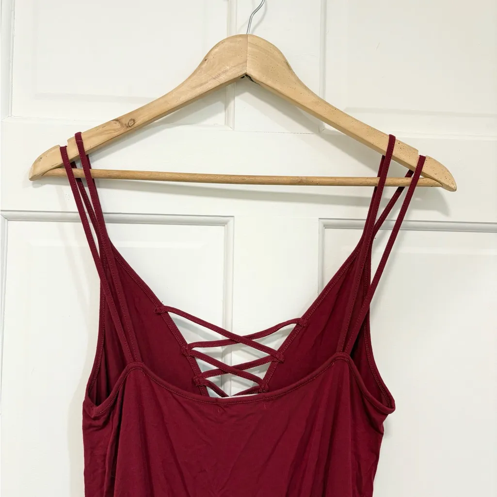 Free People Hand Made Burgundy Romper  Crisscross V-neck Boho Flowy Coquette - Image 5