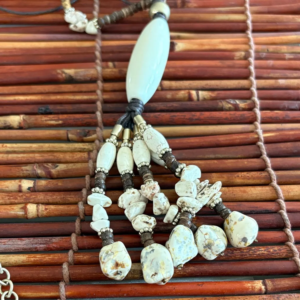 Chico’s Elegant Cream and Brown Beaded Tassel Necklace 29”-33” - Image 3