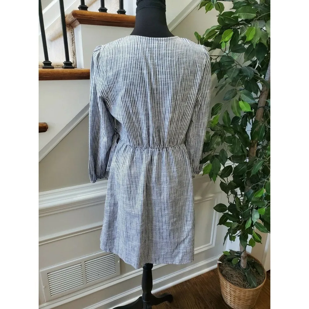 Old Navy Women Black & White 100% Cotton V-Neck Long Sleeve Knee Length Dress S - Image 8