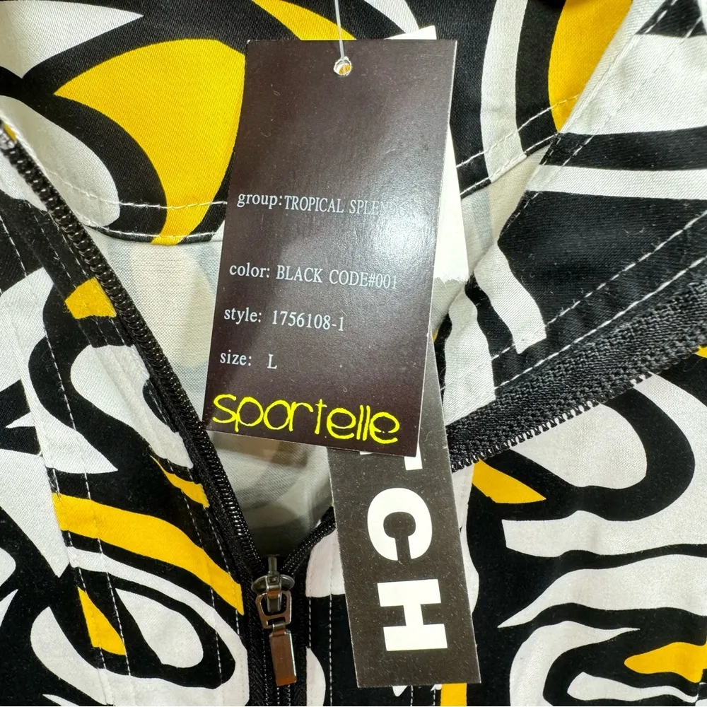 Sportelle Tropical Splendor White Black and Yellow Zip Front 3/4 Sleeve Jacket Size L - Image 9