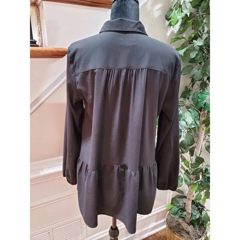 LOGO Lori Goldstein Women's Black Collared Long Sleeve Button Down Shirt Size S - Image 6