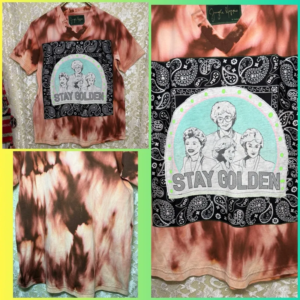 Handmade Jungle Hippie Stay Golden unisex Tie-Dye paisley T-Shirt large - Image 4