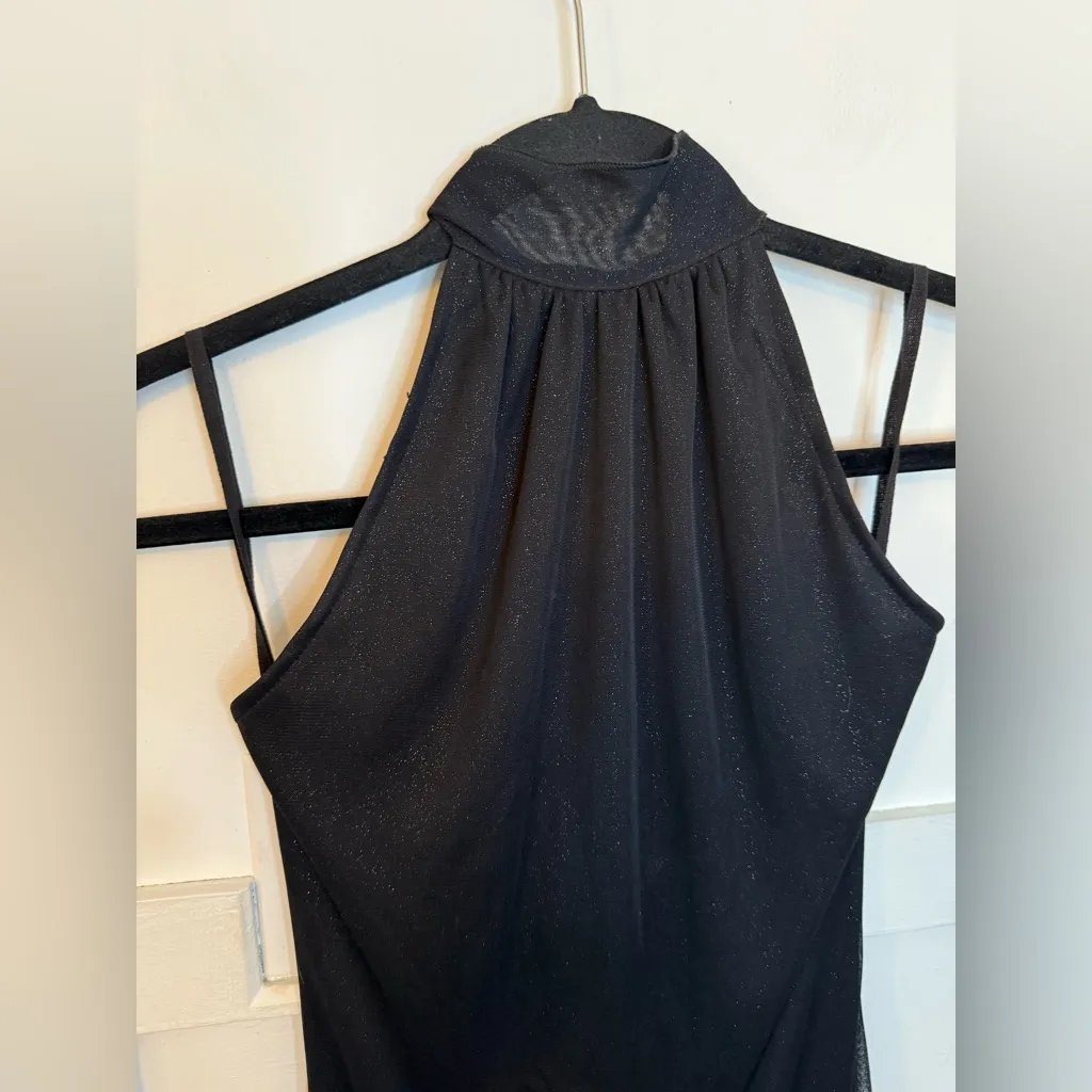 Ecru Studio Y2K Black Metallic Whimsygoth Fairy Asymmetrical Halter Dress - Image 4