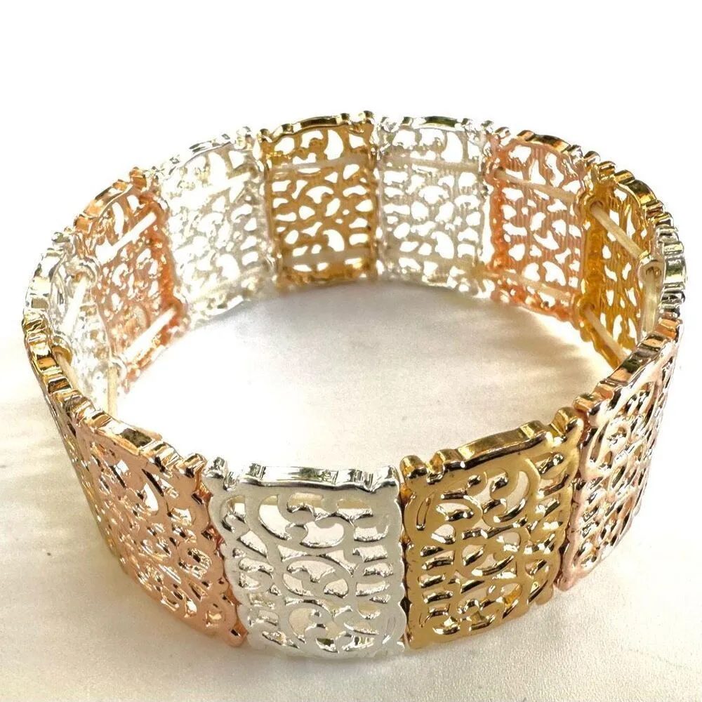 Lauren Conrad tri tone filigree stretchy bracelet - Image 7