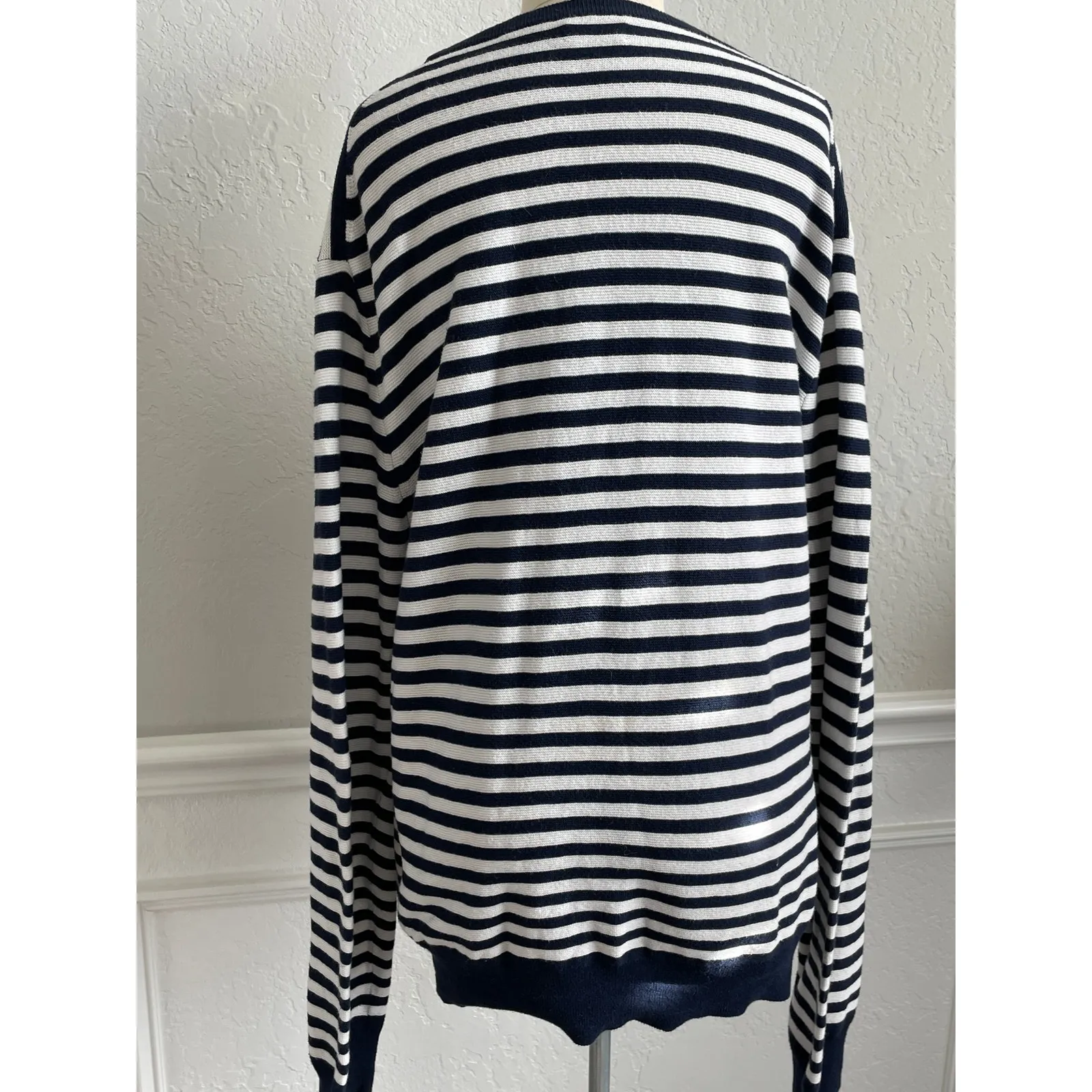 J. Crew Navy White Striped Cotton Sweater Large - Image 4