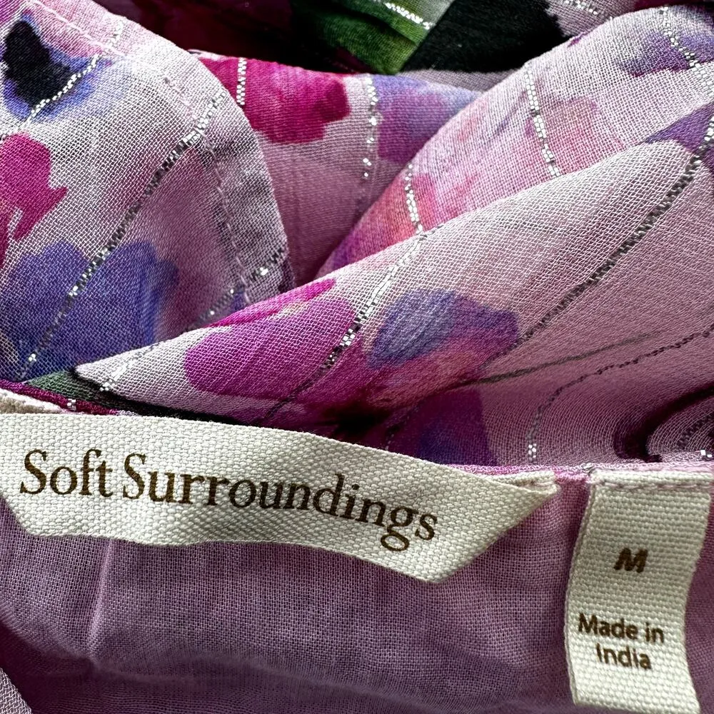 Soft Surroundings Santhia Dress Maxi Floral Pleated Tiered Flutter Sleeve Pink M - Image 3