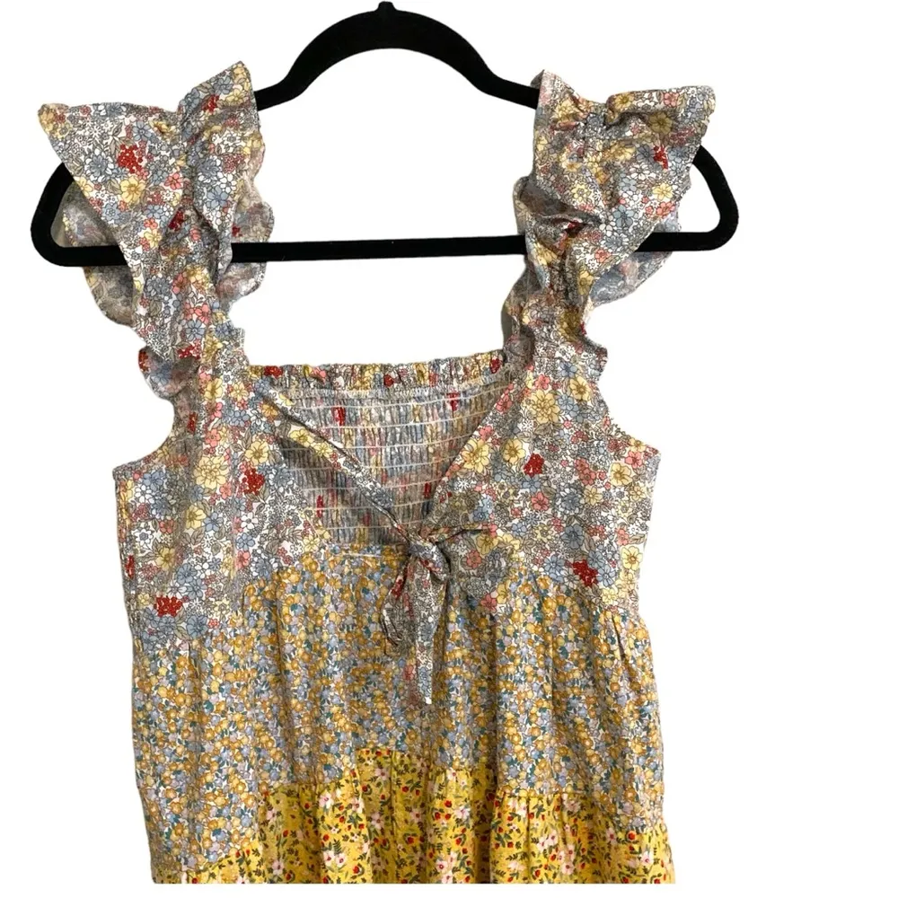 Umgee mixed floral print patchwork ruffle tiered smocked shirred floral dress - Image 8