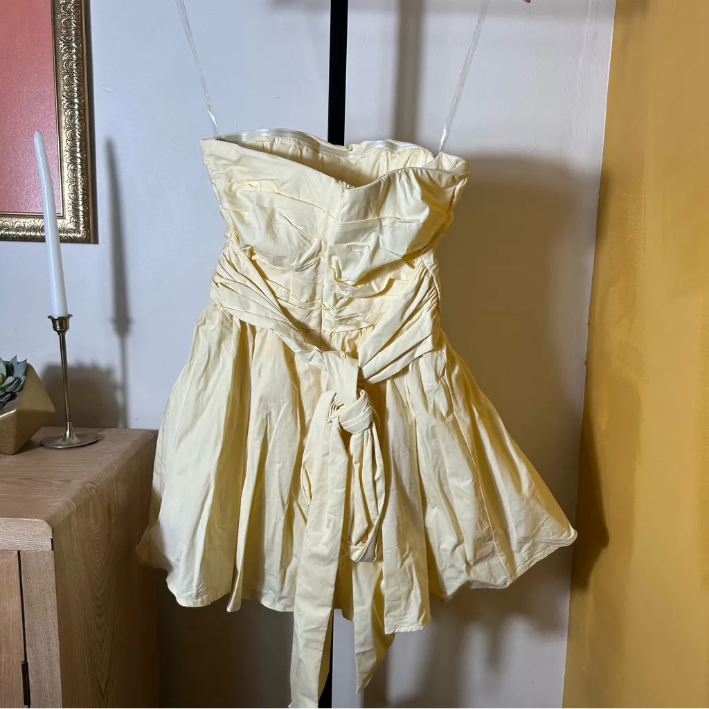 Babyboo Katrina Mini Dress Strapless Bubble Ruched Lemon Yellow Tie Back Size S - Image 5