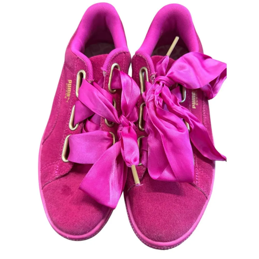 Limited Edition Puma Suede Satin Lace Sneakers Hot Pink Size 7.5 - Image 2