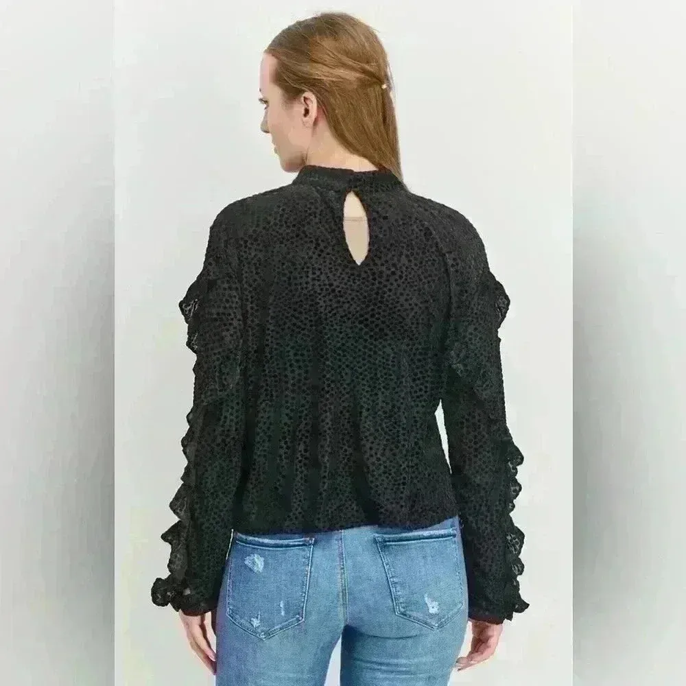 Avec Les Filles Ruffle Long Sleeve Top ~ Black ~ Medium ~ NWT! - Image 11