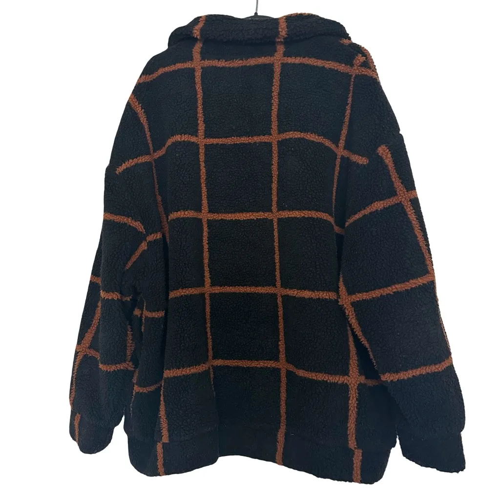 Express Ultra Soft Black/Chestnut Plaid Sherpa Teddy Full Zip Lined Jacket - Image 8