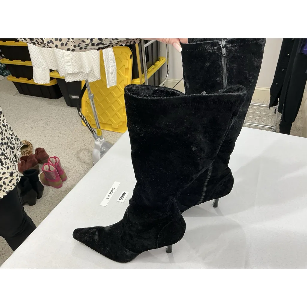 Womans Diba Knee High Boots 8 M Black Full Zip Pointed Toe Stiletto Heel - Image 3