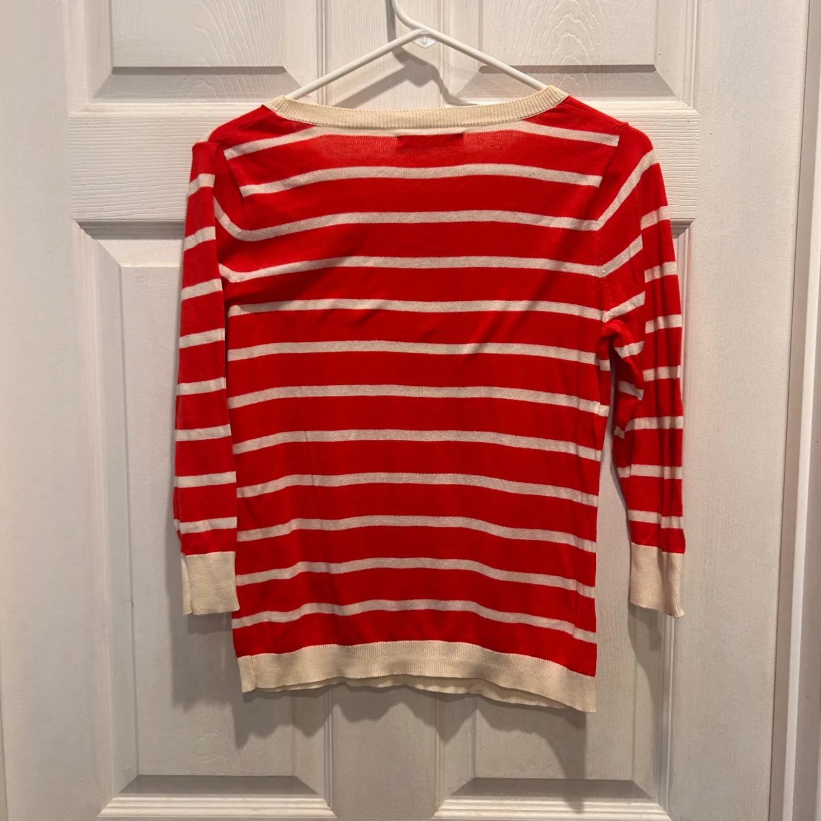 Old Navy Striped Knit Top Women's Small Orange Cream‎ 3/4 Sleeve Resort Boat - Image 5