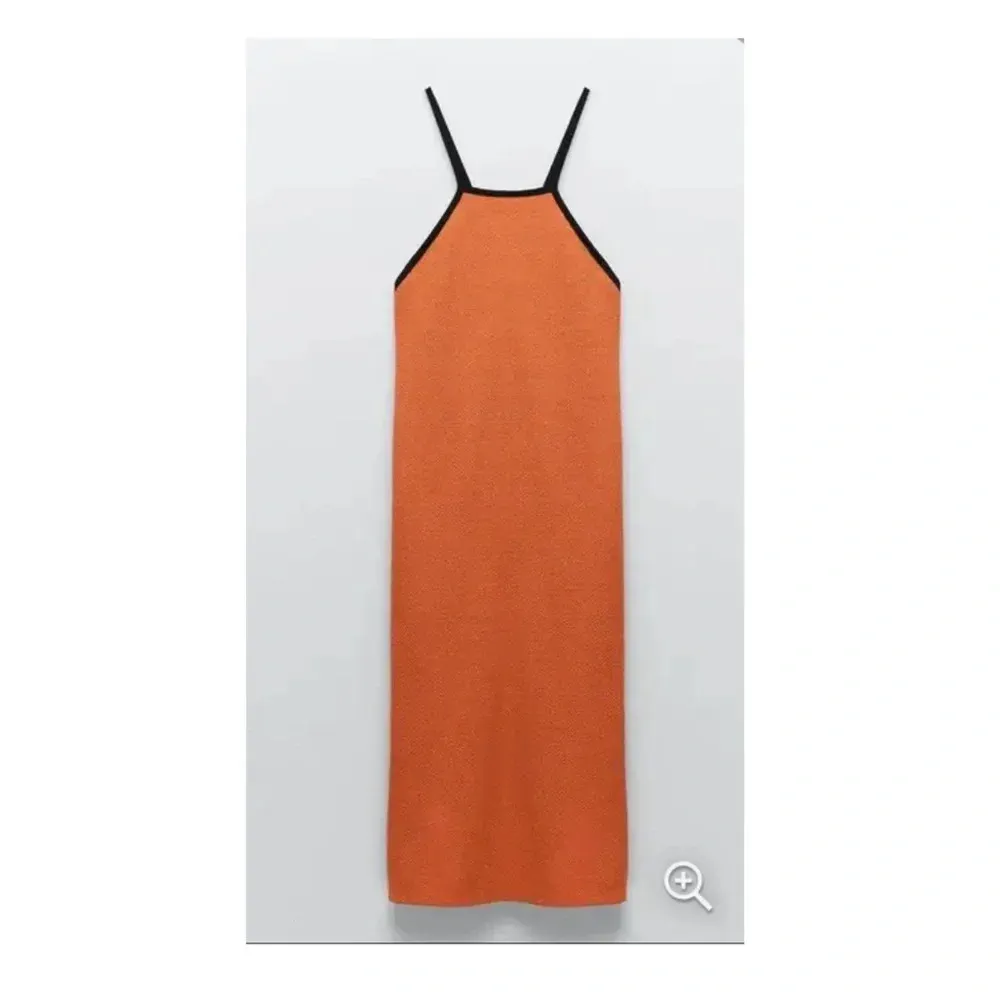 ZARA Halter Neck Jacquard Dress Orange with black trim bodycon size xs nwt - Image 2