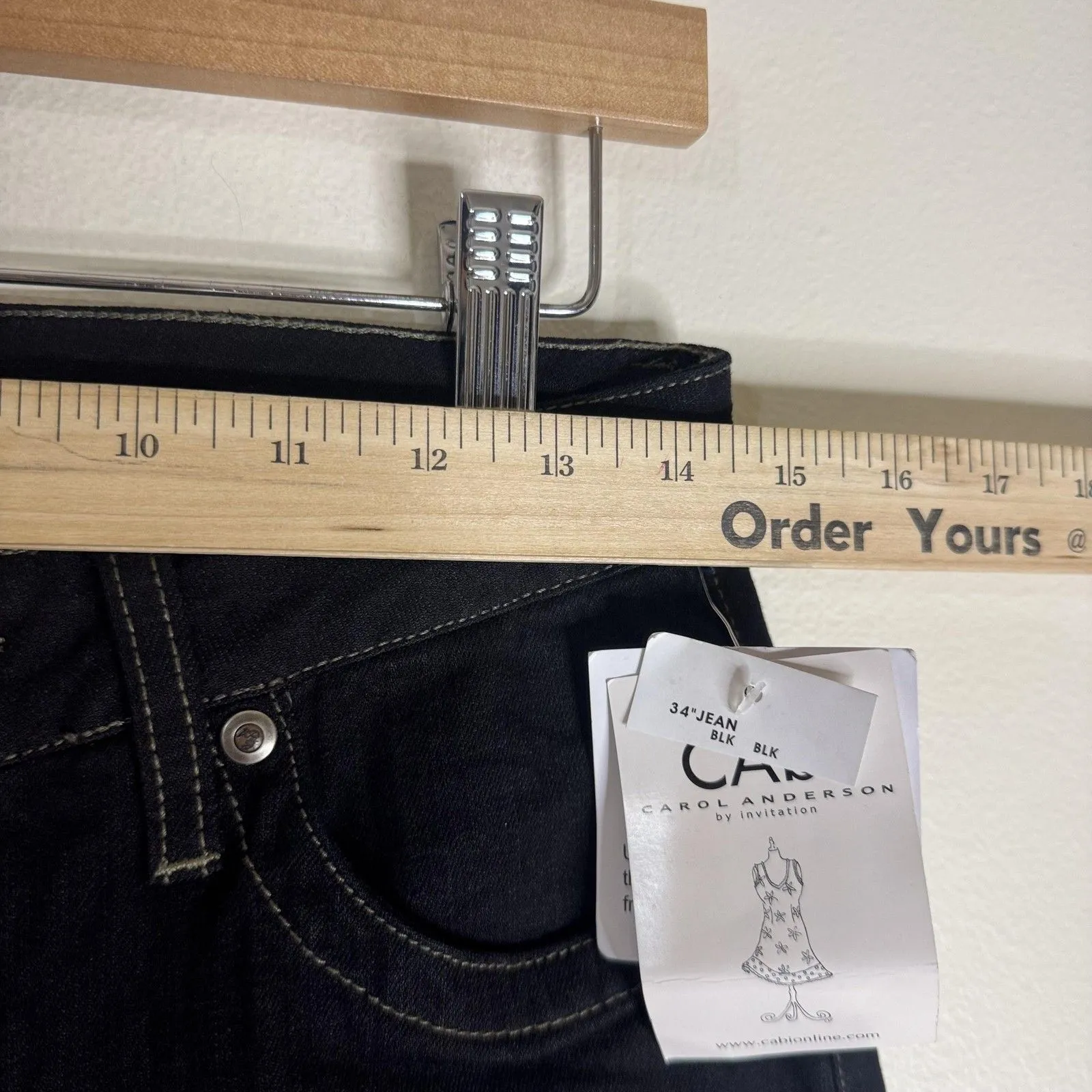 CAbi Jeans Womens 6 Black Straight Leg Stretch Denim jean Contrast Stitch - Image 6