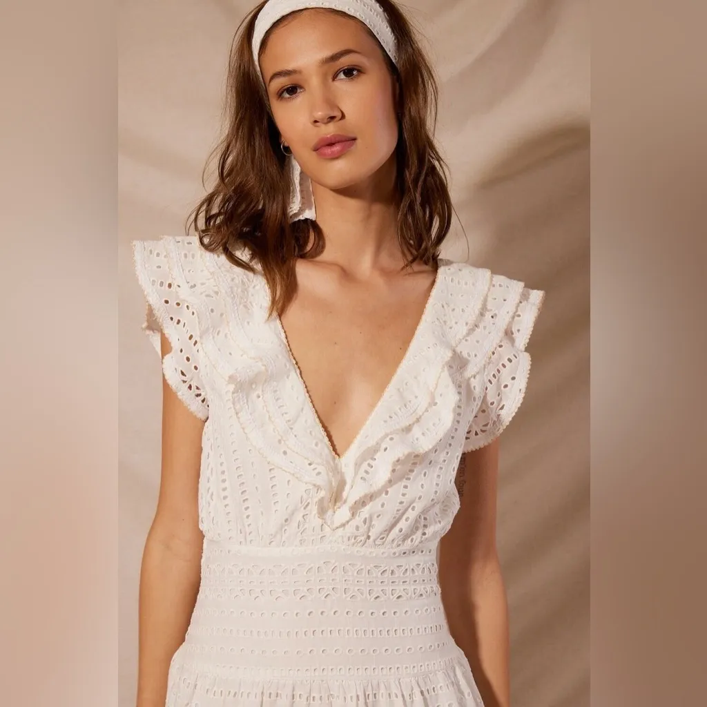 POUPETTE ST BARTH Della Embroidered White Ruffle‎ Eyelet Lace Mini Dress - Image 2