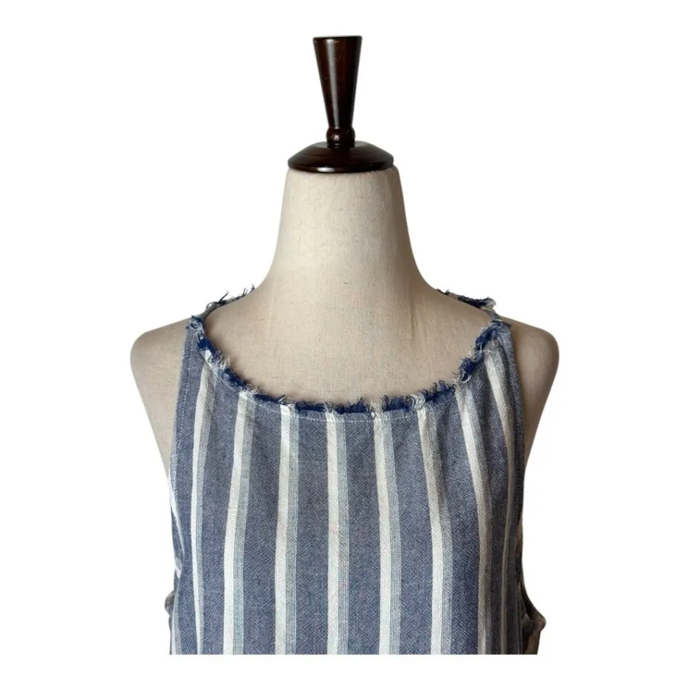 Bella Dahl Shirt Women XS Blue White Striped Linen Blend Side Button Tank Top - Image 6