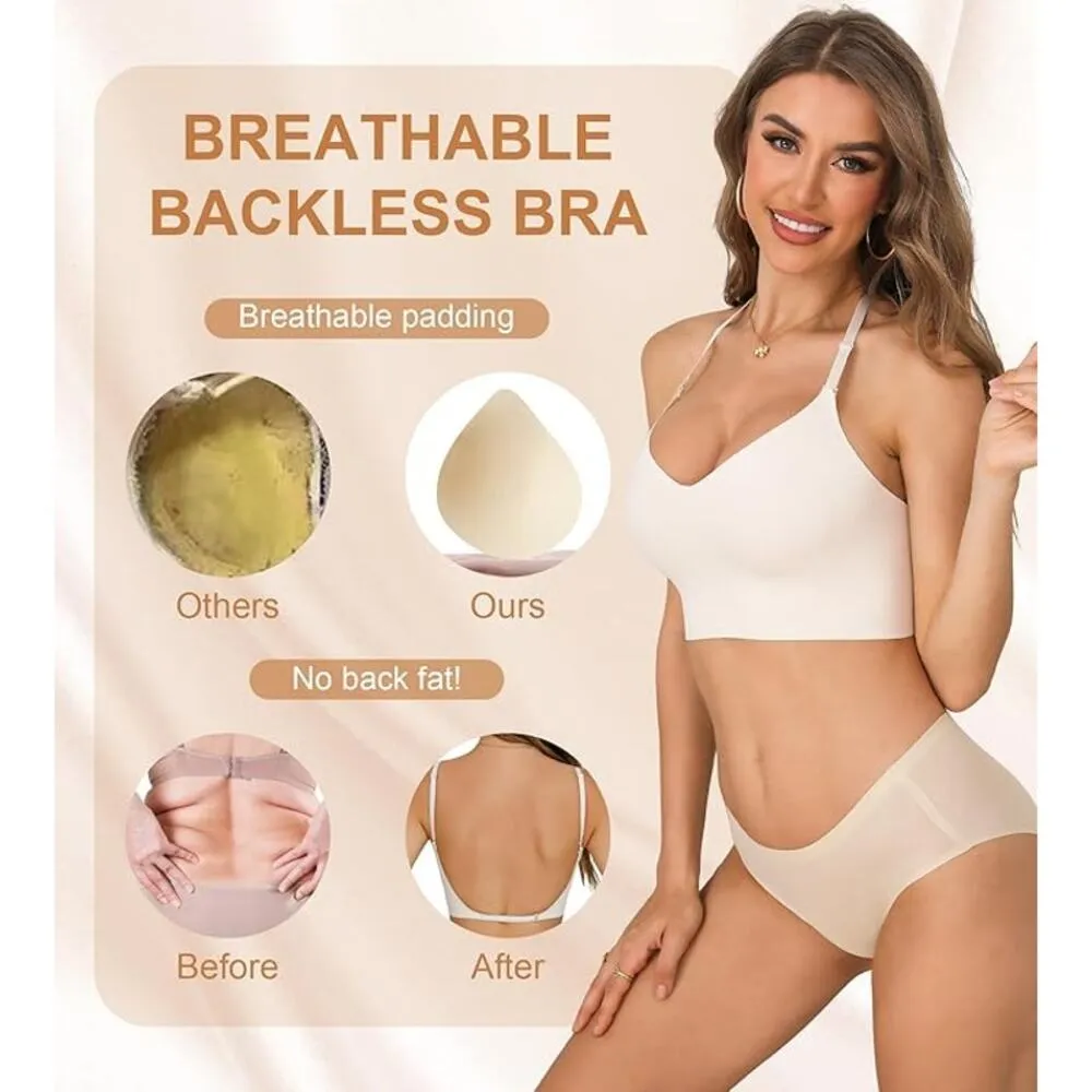 NWT ~ 2 Pack Black & White Seamless Low Back Wireless Halter Bras ~ Women's XXL - Image 4