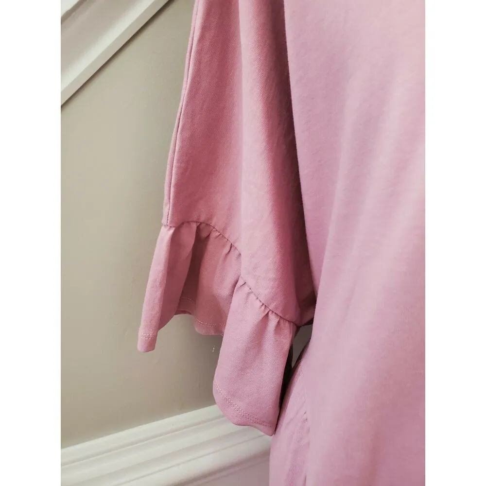 Asos Design Womens Solid Pink Cotton Round Neck Long Sleeve Knee Length Dress 16 - Image 5