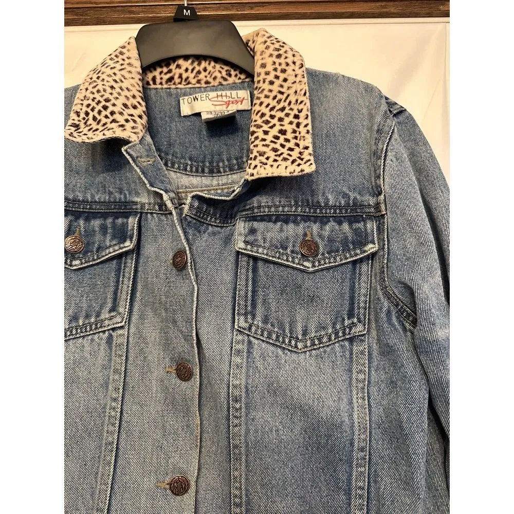 Vintage 90s Grunge Animal Print Indie Casual Oversized Denim Jean Jacket Size 10 - Image 2