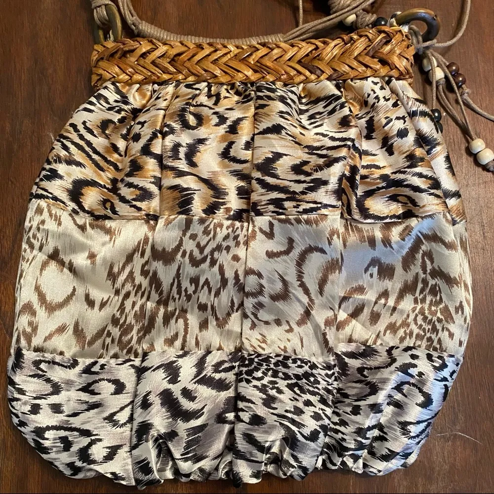 Vintage Sun N Sand Silky Animal Print Beaded Coastal Western Woven Cross… - Image 2