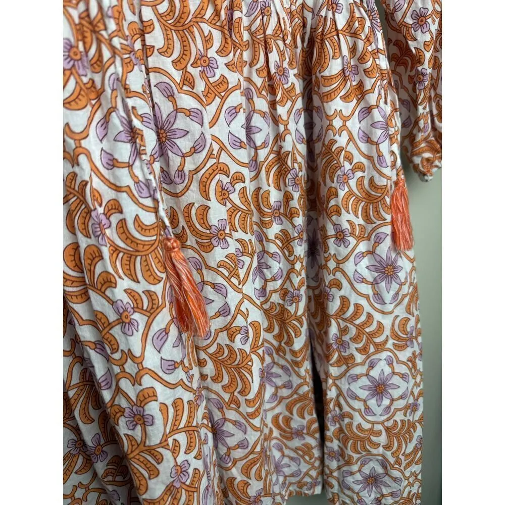 Grace Holiday Orange Purple Cotton Tassel Mini Dress Sz. XS - Image 4