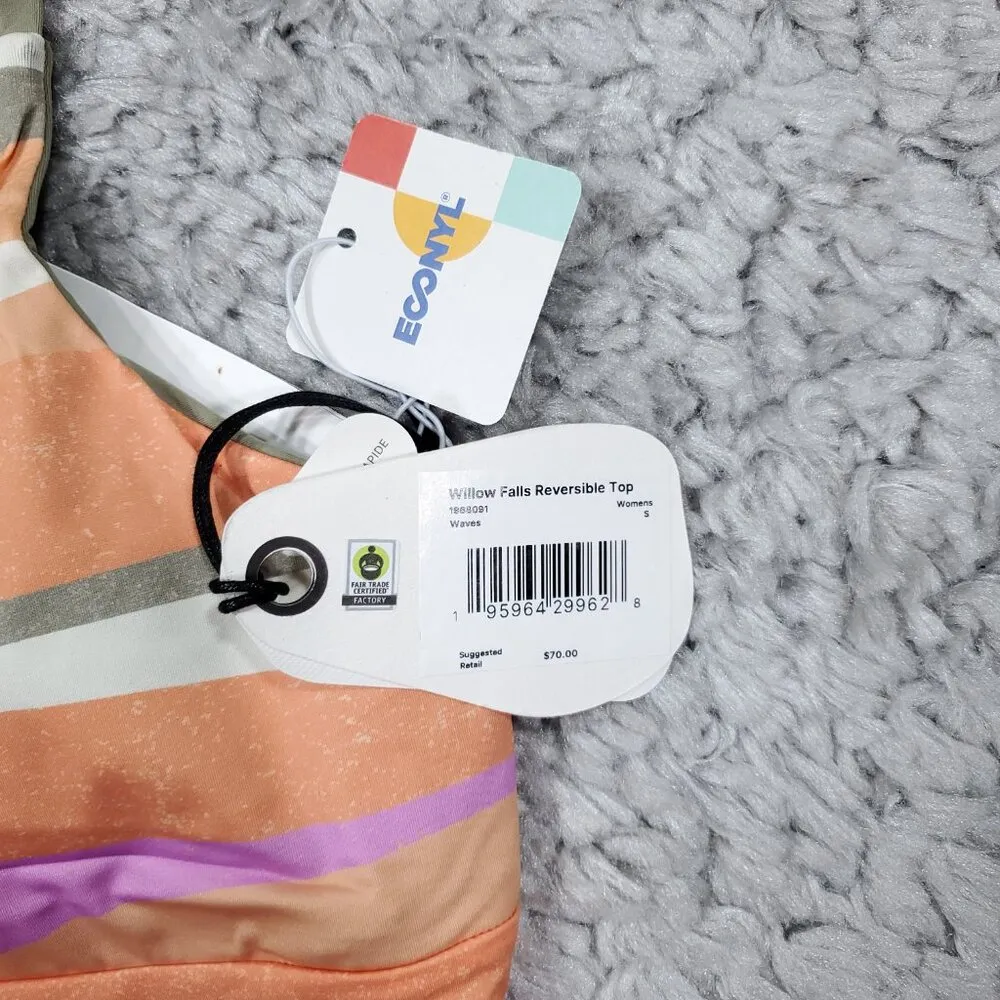 Prana Willow Falls Reversible Bikini Swim Top Waves Orange Green Size Small - Image 4