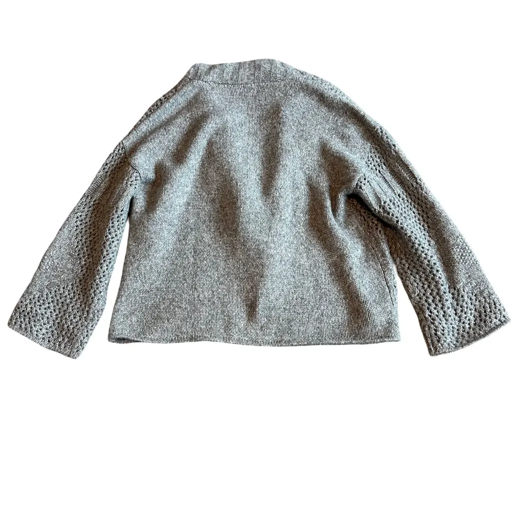 Vigoss Open-Frot Cardigan Sweater Grey Fringe Trim Woven Comfy Size Small NWT - Image 8